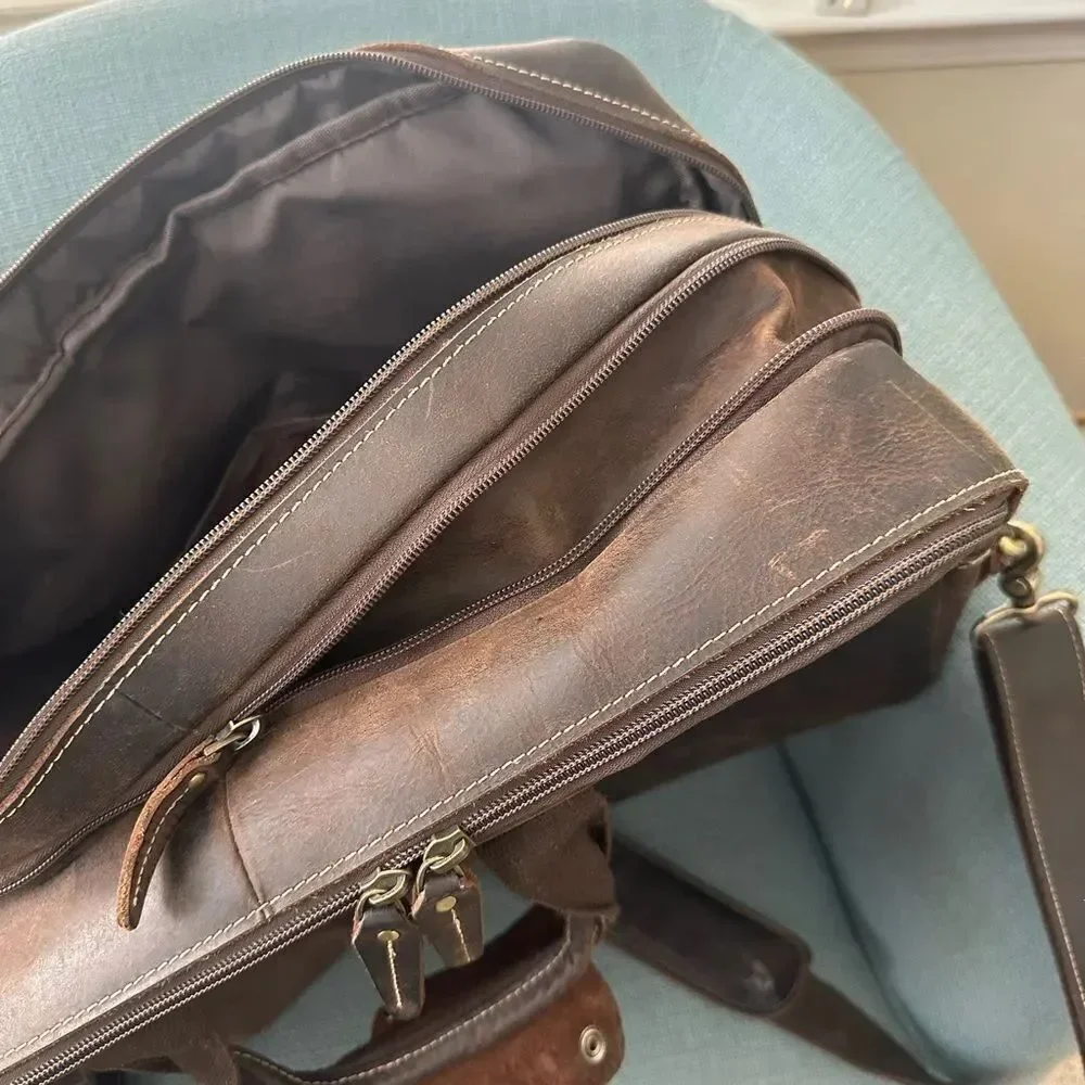 Masa Kawa Leather Briefcase for Men Laptop Travel Bag 17”